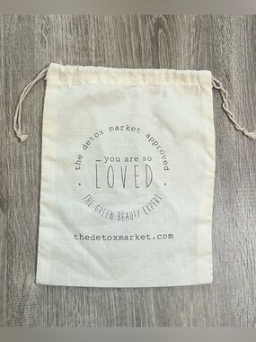 The Detox Market Muslin Tan Black Makeup Pull String Bag Clean Beauty